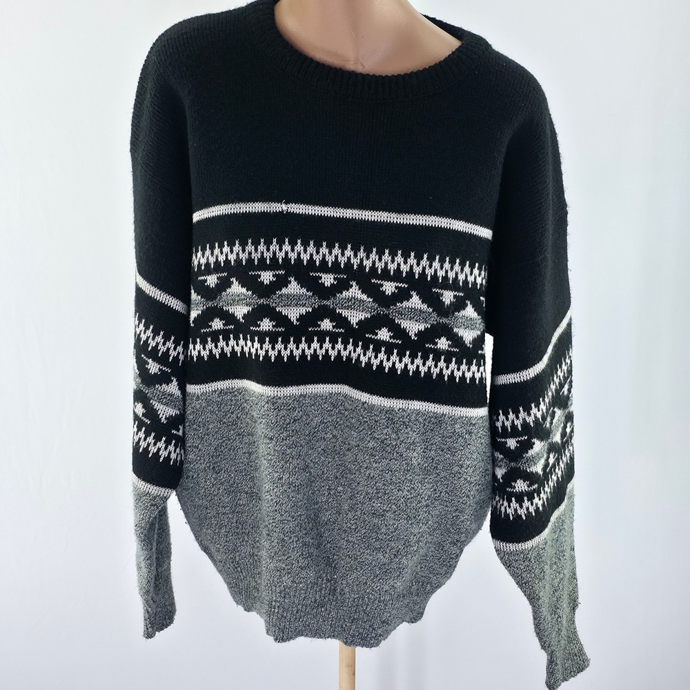 Sweater Graphix Pullover Mens L Black Grey Southwestern Geometric Knit Vintage